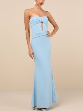 Lulus Elegant Finesse Light Blue Pleated Cutout Maxi Dress - Size M